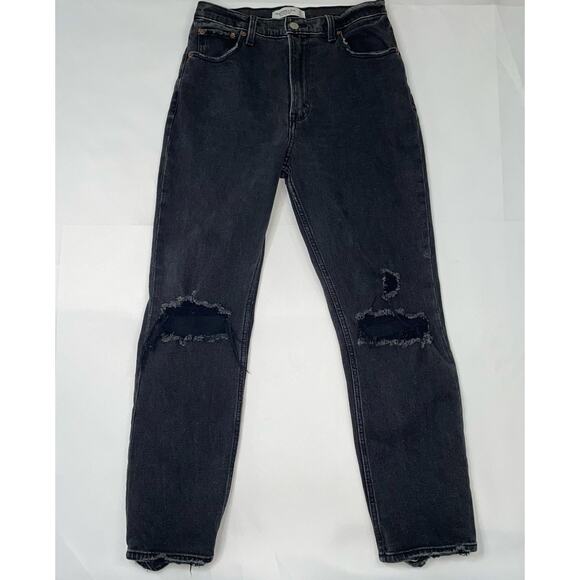 Abercrombie & Fitch The Ankle Straight Black Distressed Ultra High Rise Sz 27/4 - Picture 4 of 10